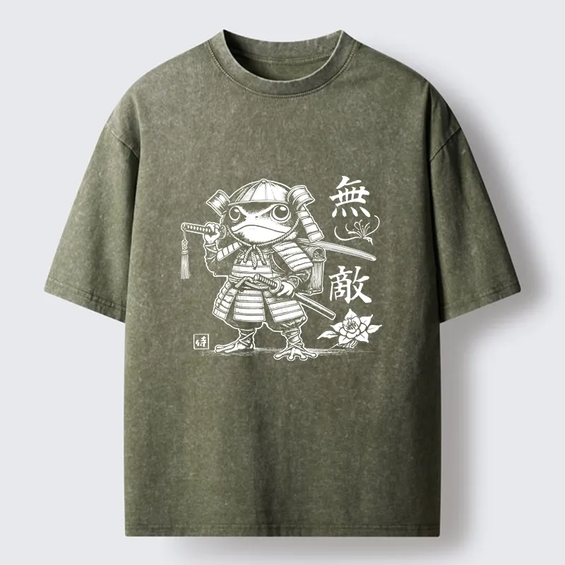 Tokyo-Tiger Samurai Frog Warrior Washed T-Shirt