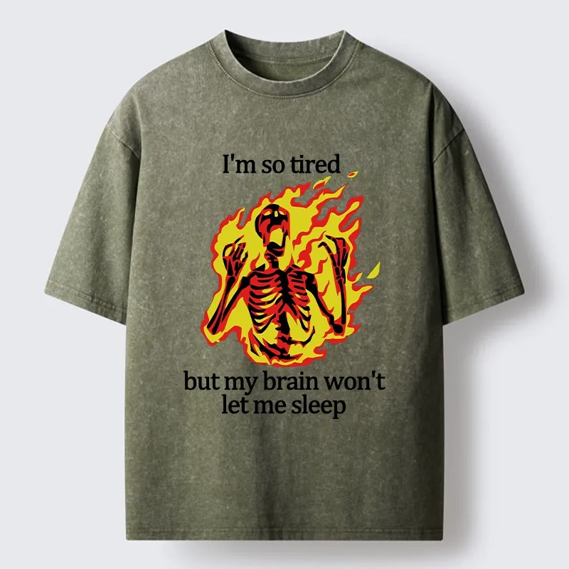 Tokyo-Tiger Tired Skeleton On Fire Washed T-Shirt