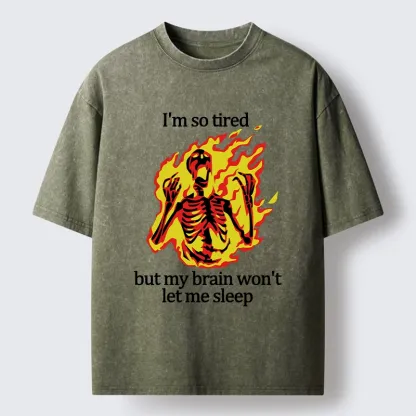 Tokyo-Tiger Tired Skeleton On Fire Washed T-Shirt