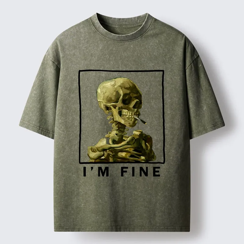 Tokyo-Tiger Skeleton Says Im Fine Washed T-Shirt