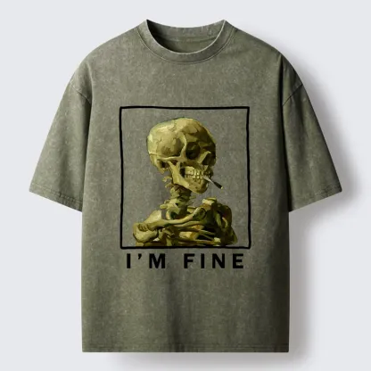 Tokyo-Tiger Skeleton Says Im Fine Washed T-Shirt