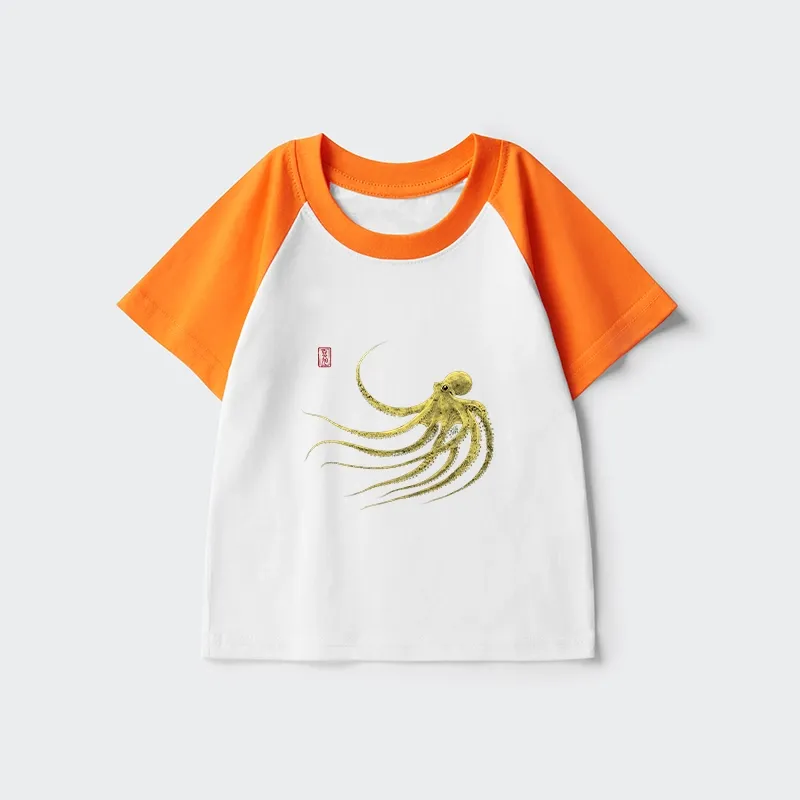 Tokyo-Tiger Retro Octopus Japanese Kids Raglan T-shirt Sale