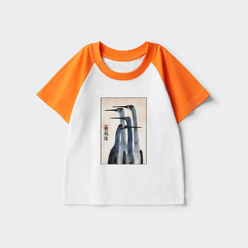 Tokyo-Tiger Retro Sandhill Crane Kids Raglan T-shirt