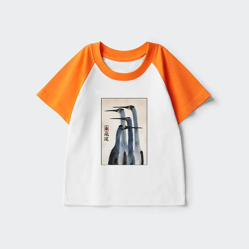 Tokyo-Tiger Retro Sandhill Crane Kids Raglan T-shirt