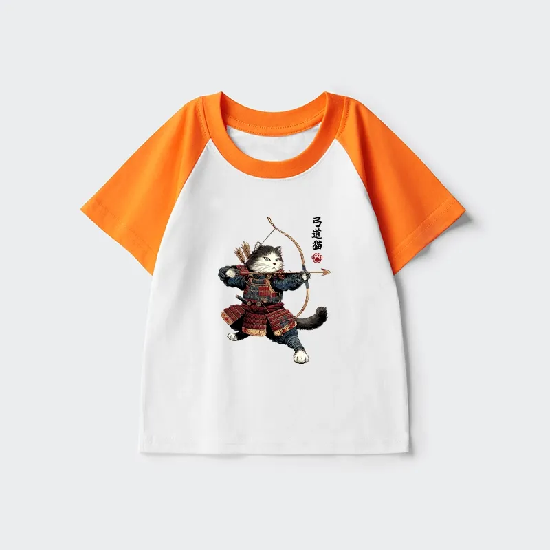 Tokyo-Tiger Kyudo Samurai Cat Kids Raglan T-shirt