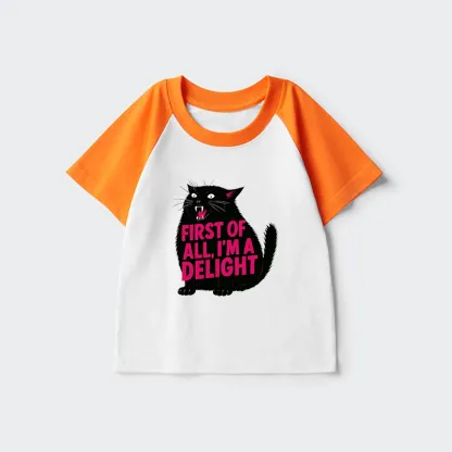 Tokyo-Tiger Roaring Black Cat Kids Raglan T-shirt