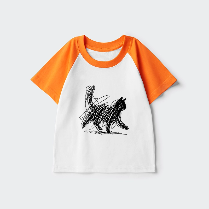 Tokyo-Tiger Minimalist Cat Art Kids Raglan T-shirt