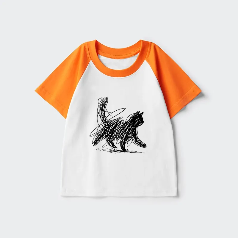 Tokyo-Tiger Minimalist Cat Art Kids Raglan T-shirt
