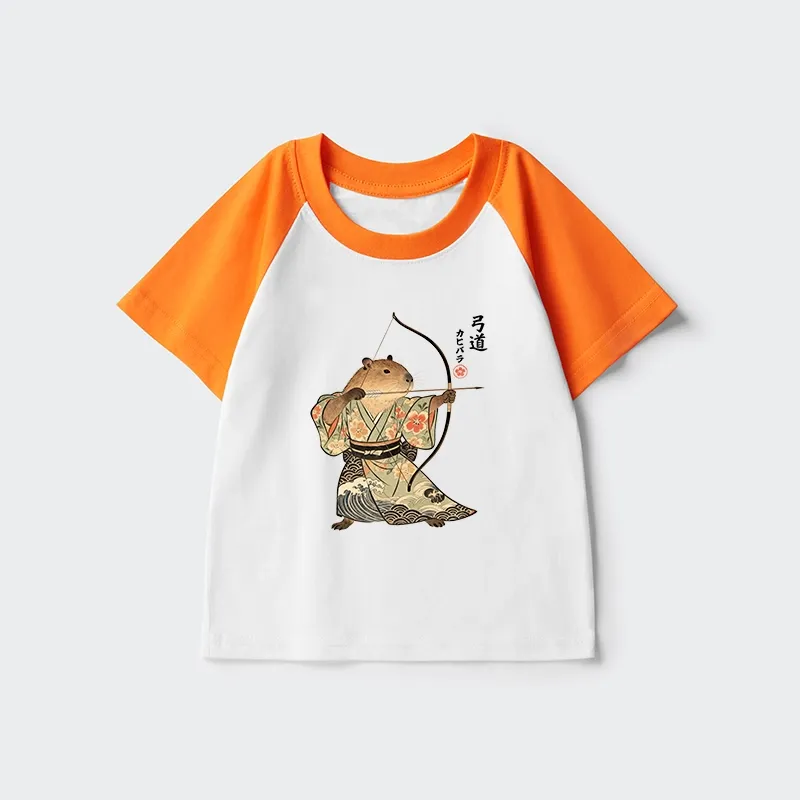 Tokyo-Tiger Capybara Archery Kids Raglan T-shirt Sale