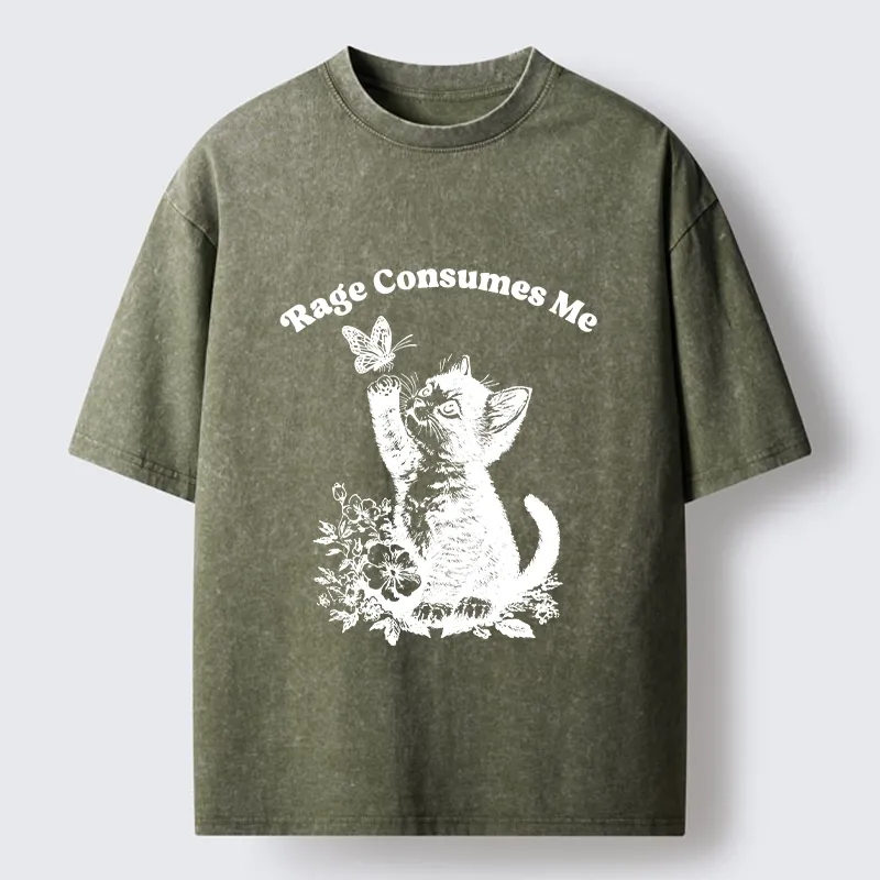 Tokyo-Tiger Rage Consumes Me Kitten Meme Washed T-Shirt