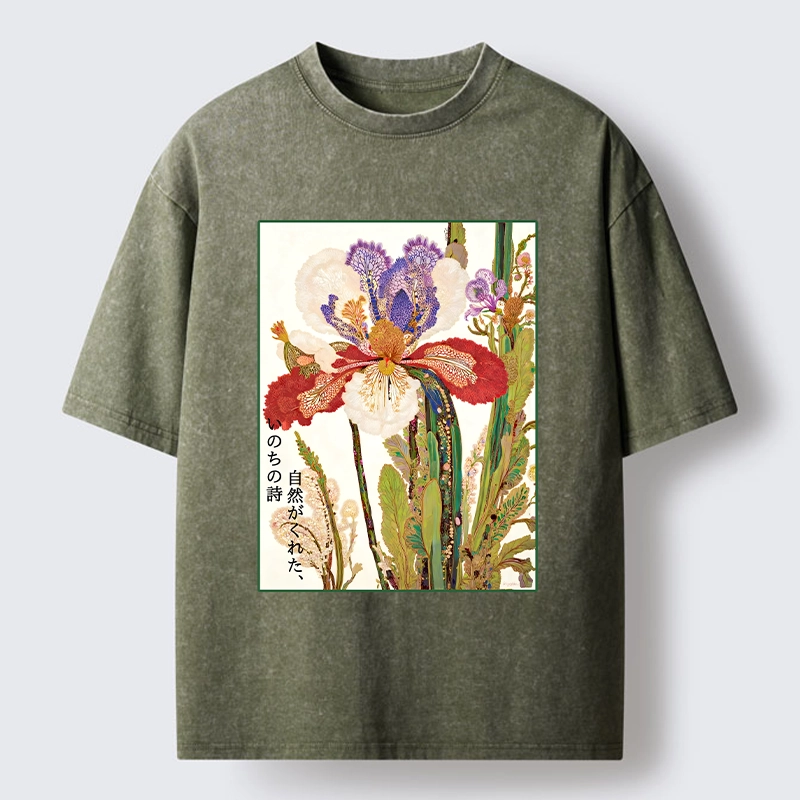 Tokyo-Tiger Vintage Japanese Flower Painting Washed T-Shirt