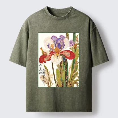 Tokyo-Tiger Vintage Japanese Flower Painting Washed T-Shirt