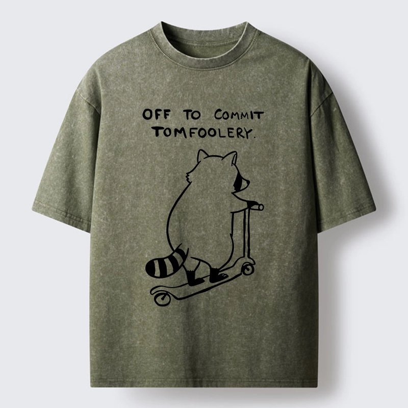 Tokyo-Tiger Scooter Raccoon Funny Meme Washed T-Shirt