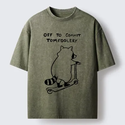 Tokyo-Tiger Scooter Raccoon Funny Meme Washed T-Shirt