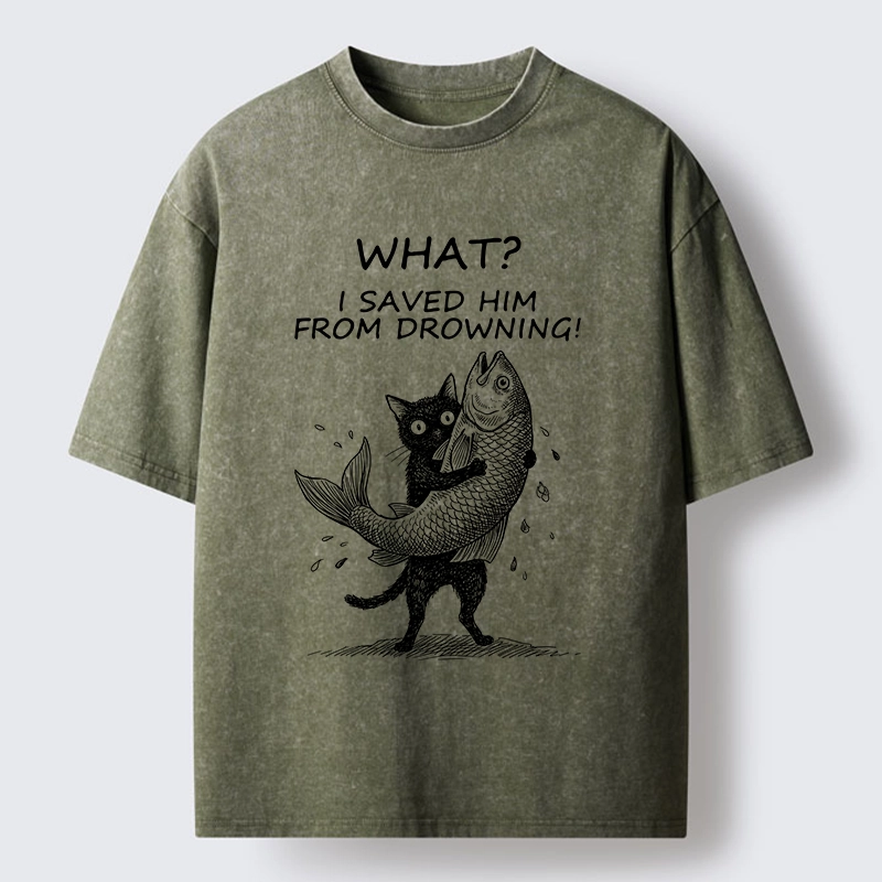 Tokyo-Tiger Cat Claims Fish Saving Meme Washed T-Shirt Sale