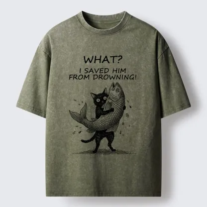 Tokyo-Tiger Cat Claims Fish Saving Meme Washed T-Shirt