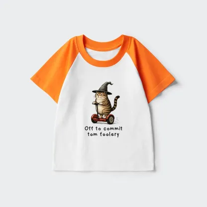 Tokyo-Tiger Orange Cat Riding Segway-style Kids Raglan T-shirt