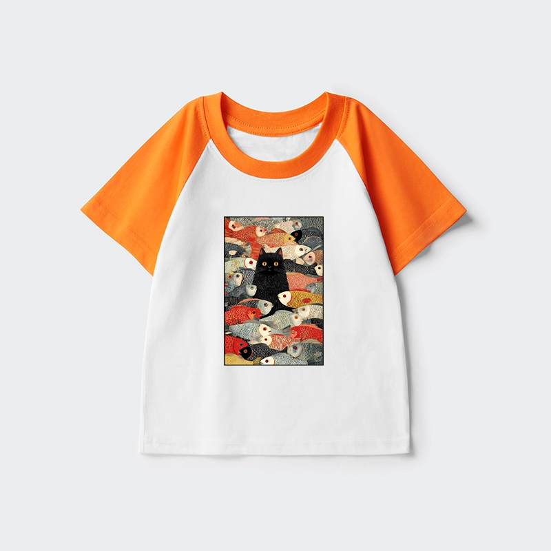 Tokyo-Tiger Cats And Fish Kids Raglan T-shirt