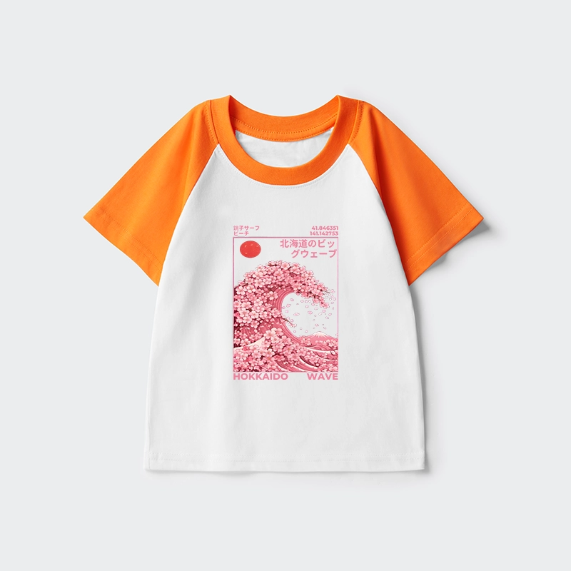 Tokyo-Tiger Sakura Wave Kids Raglan T-shirt