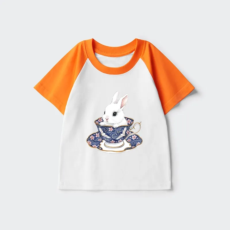 Tokyo-Tiger Cute Rabbit Tea Set Kids Raglan T-shirt