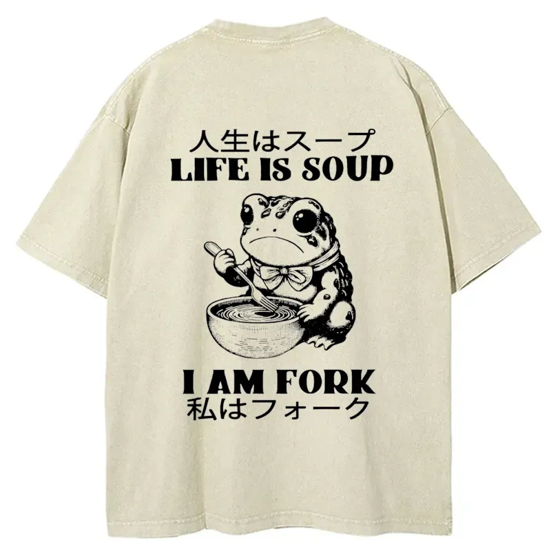 Tokyo-Tiger Life Is Soup I Am Fork Back Washed T-Shirt Sale