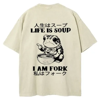 Tokyo-Tiger Life Is Soup I Am Fork Back Washed T-Shirt