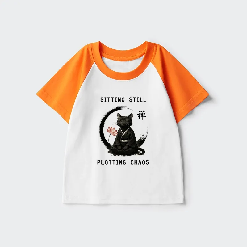 Tokyo-Tiger Sitting still  plotting chaos Calming Zen Cat Funny Kids Raglan T-shirt
