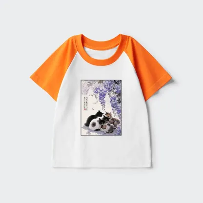 Tokyo-Tiger Cats plotting under the wisteria Kids Raglan T-shirt