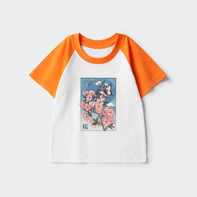 Tokyo-Tiger Ukiyoe Japanese Cherry blossoms Poster Kids Raglan T-shirt