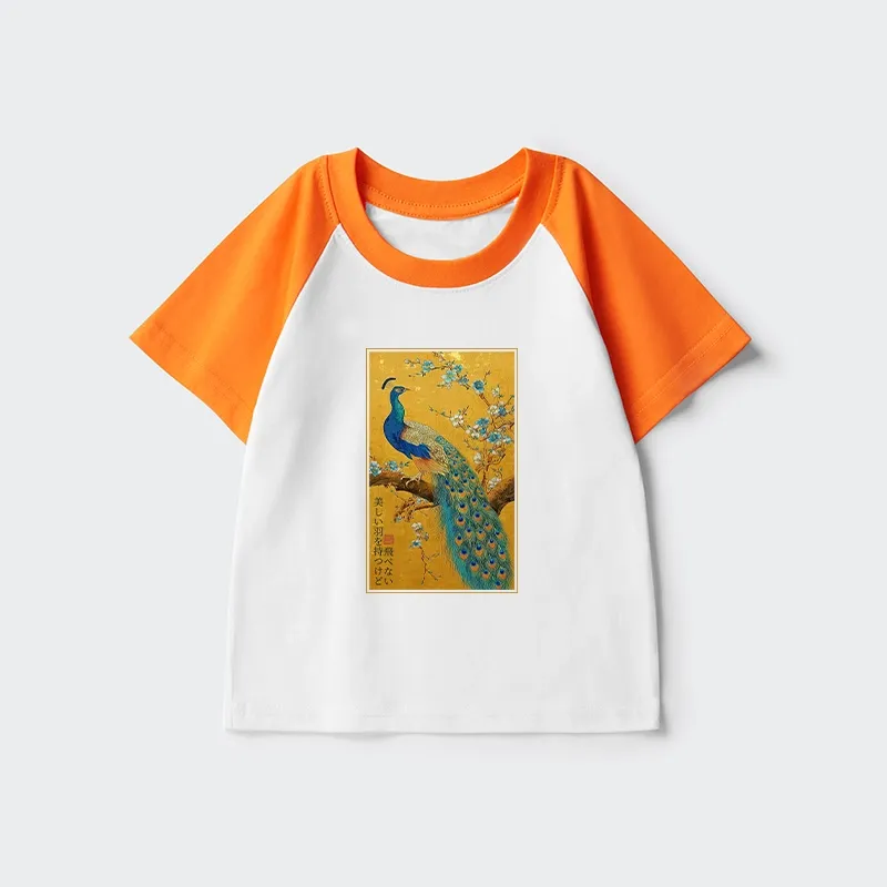 Tokyo-Tiger The Peacock's Silent Elegance Kids Raglan T-shirt