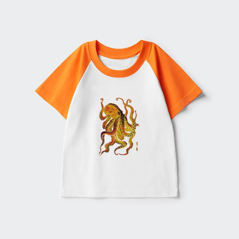 Tokyo-Tiger Deep Sea Gorgeous Octopus Kids Raglan T-shirt