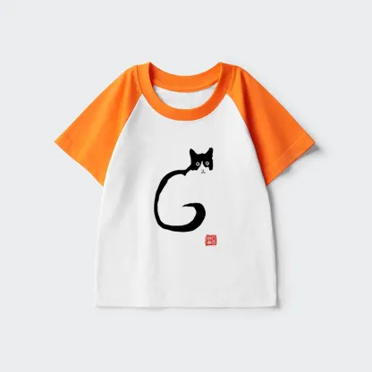 Tokyo-Tiger Calm Cat In Simple Lines Raglan T-shirt