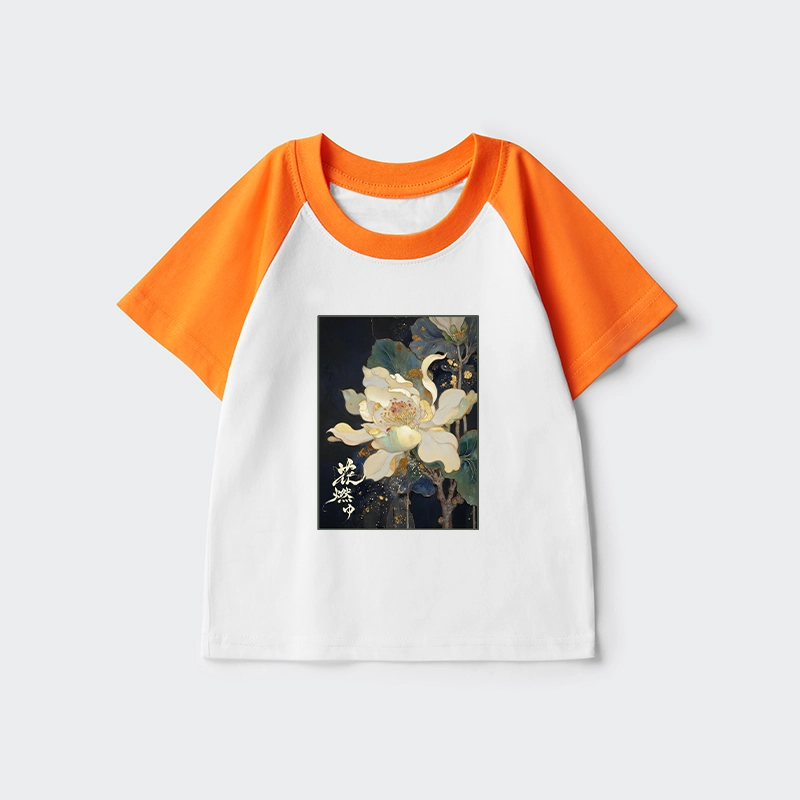 Tokyo-Tiger Lotus Adorned With Golden Specks Kids Raglan T-shirt