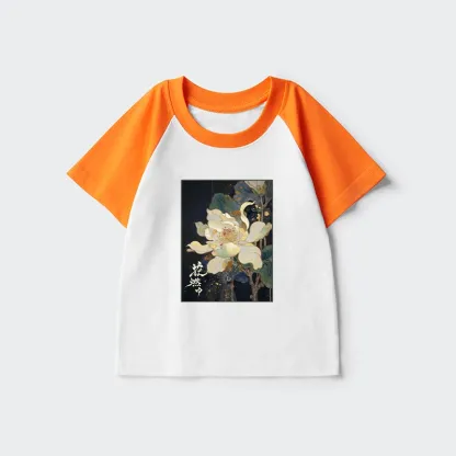 Tokyo-Tiger Lotus Adorned With Golden Specks Kids Raglan T-shirt