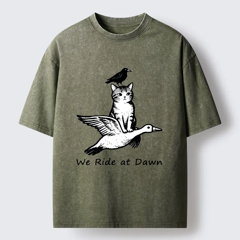 Tokyo-Tiger Funny We Ride At Dawn Washed T-Shirt