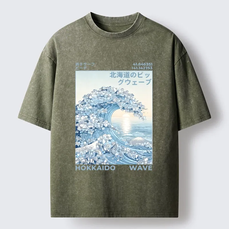 Tokyo-Tiger Crystal Great Wave Art Washed T-Shirt