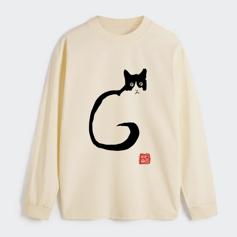 Tokyo-Tiger Calm Cat In Simple Lines Long Sleeve T-Shirt