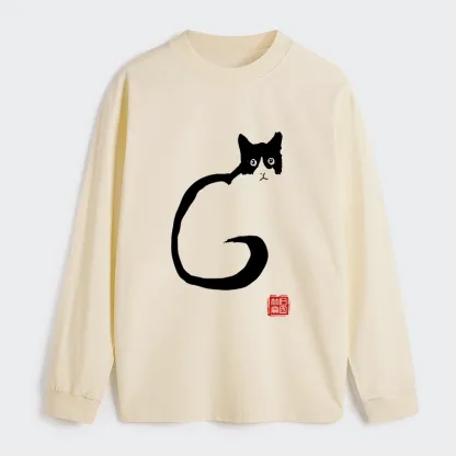 Tokyo-Tiger Calm Cat In Simple Lines Long Sleeve T-Shirt