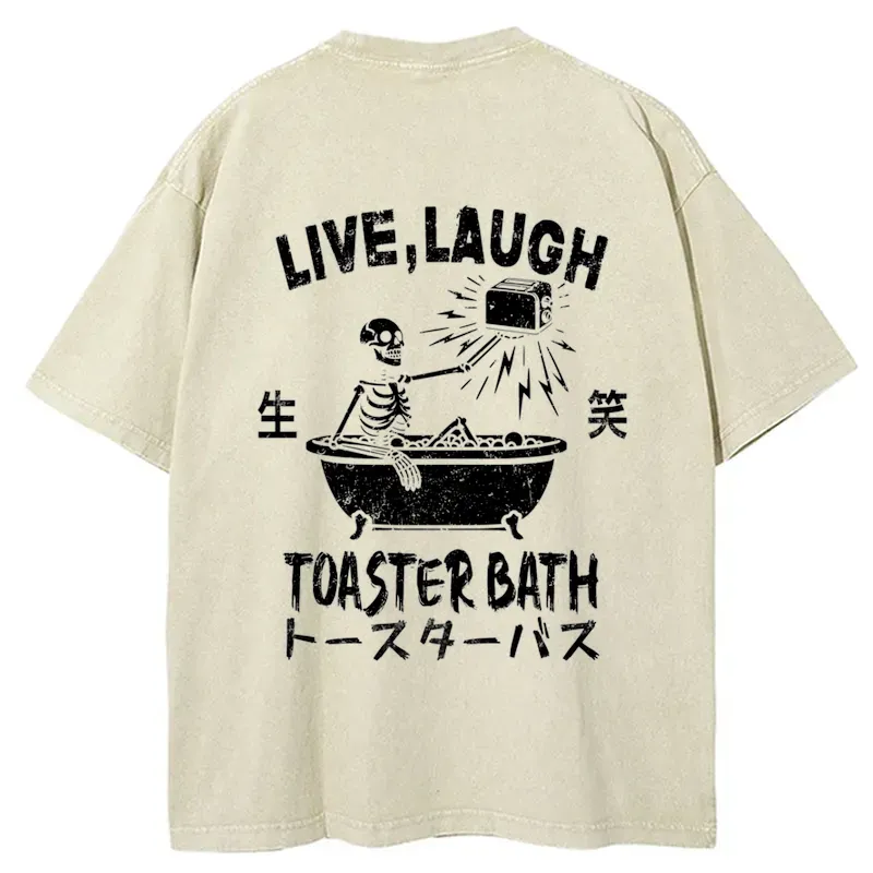 Tokyo-Tiger Funny Electric Shock Skeleton Back Washed T-Shirt