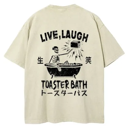 Tokyo-Tiger Funny Electric Shock Skeleton Back Washed T-Shirt