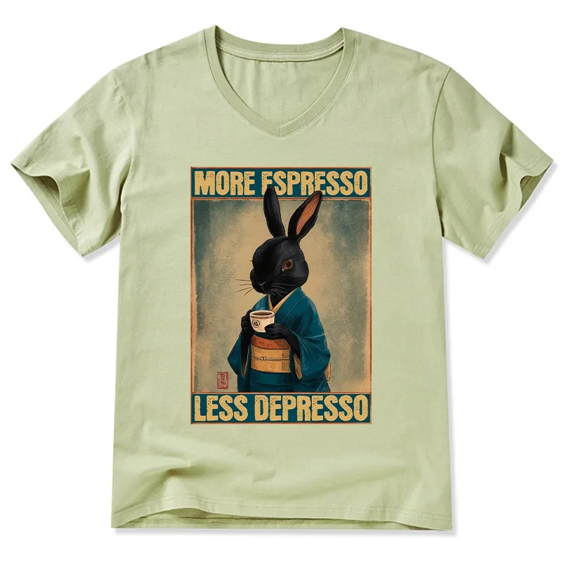 Tokyo-Tiger More Espresso Less Depresso Rabbit V-Neck Classic T-Shirt