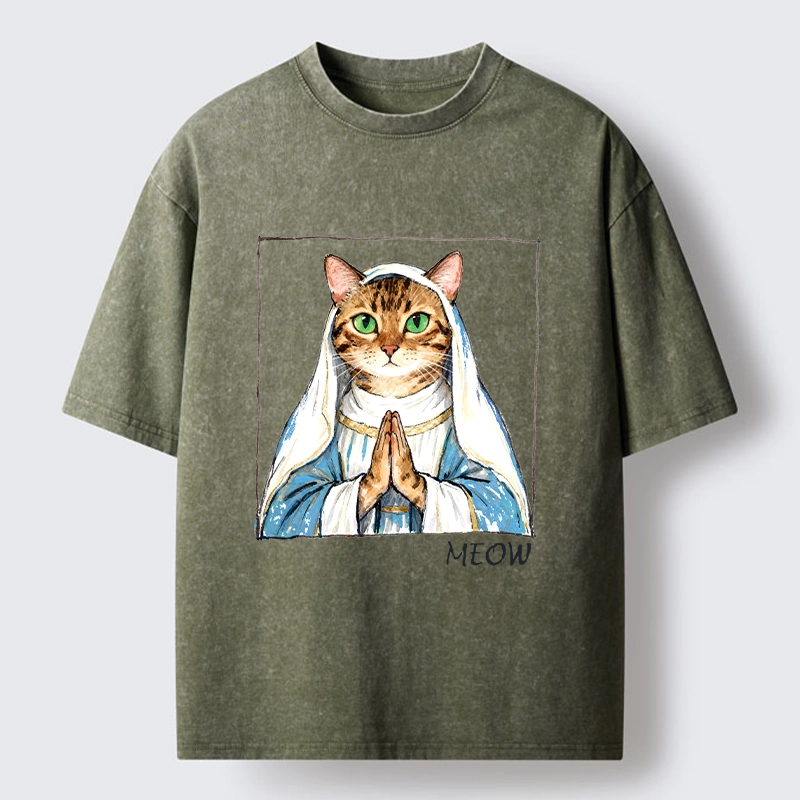 Tokyo-Tiger Holy Meme Cat Praying Washed T-Shirt Sale