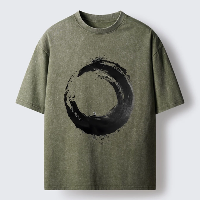 Tokyo-Tiger Zen Boat Man In Ink Circle Washed T-Shirt