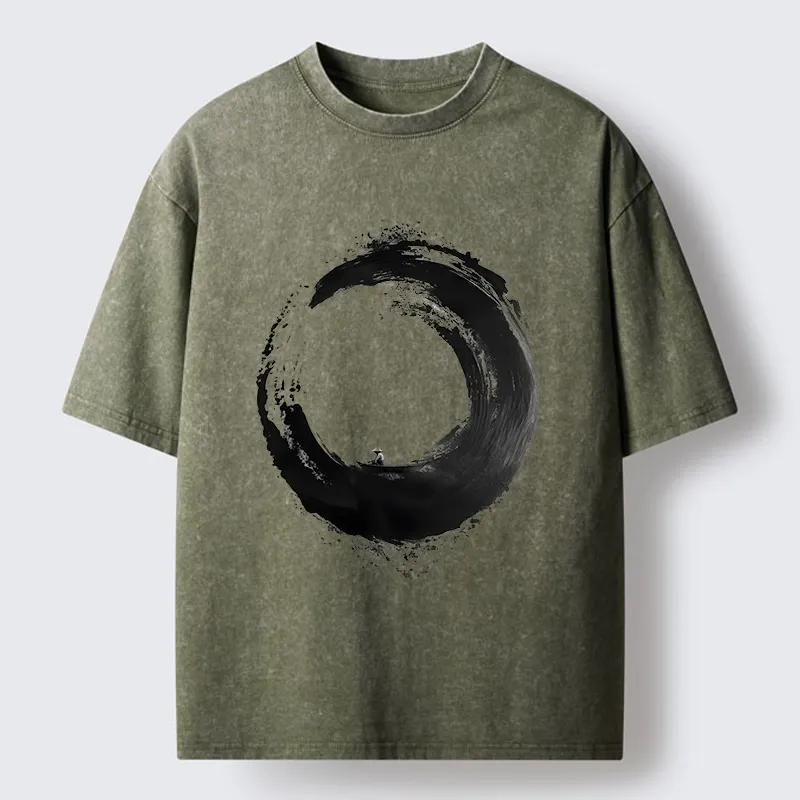 Tokyo-Tiger Zen Boat Man In Ink Circle Washed T-Shirt