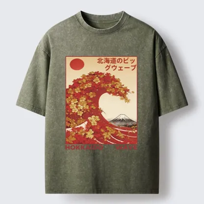Tokyo-Tiger Hokkaido Wave Fall Leaves Washed T-Shirt
