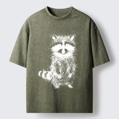 Tokyo-Tiger Messy Line Art Raccoon Meme Washed T-Shirt