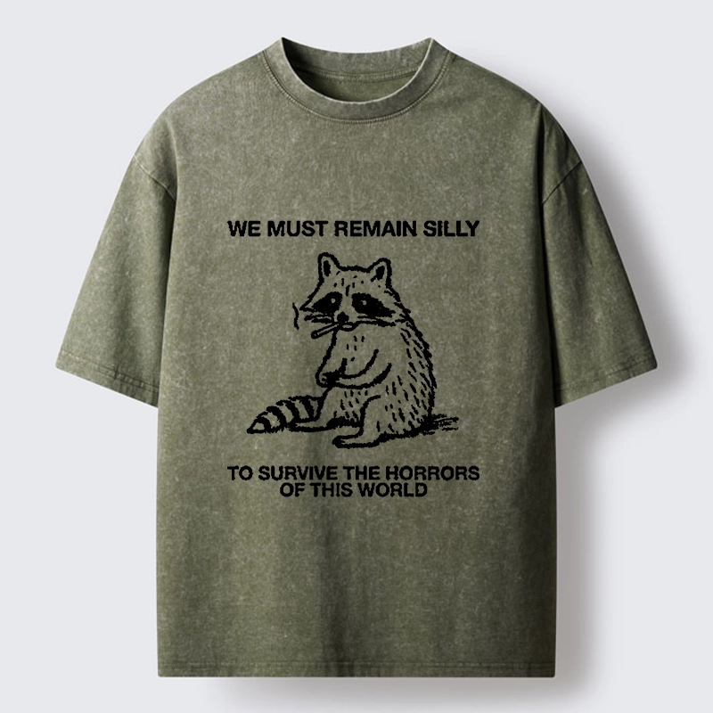 Tokyo-Tiger Silly Raccoon Survive World Meme Washed T-Shirt Sale