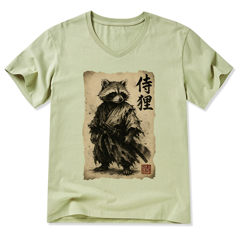 Tokyo-Tiger Retro Raccoon Samurai V-Neck Classic T-Shirt