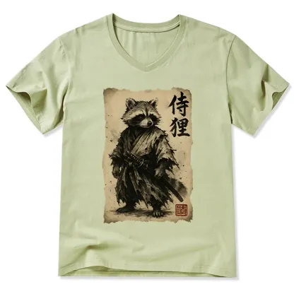 Tokyo-Tiger Retro Raccoon Samurai V-Neck Classic T-Shirt