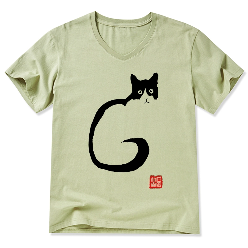 Tokyo-Tiger Calm Cat In Simple Lines V-Neck Classic T-Shirt